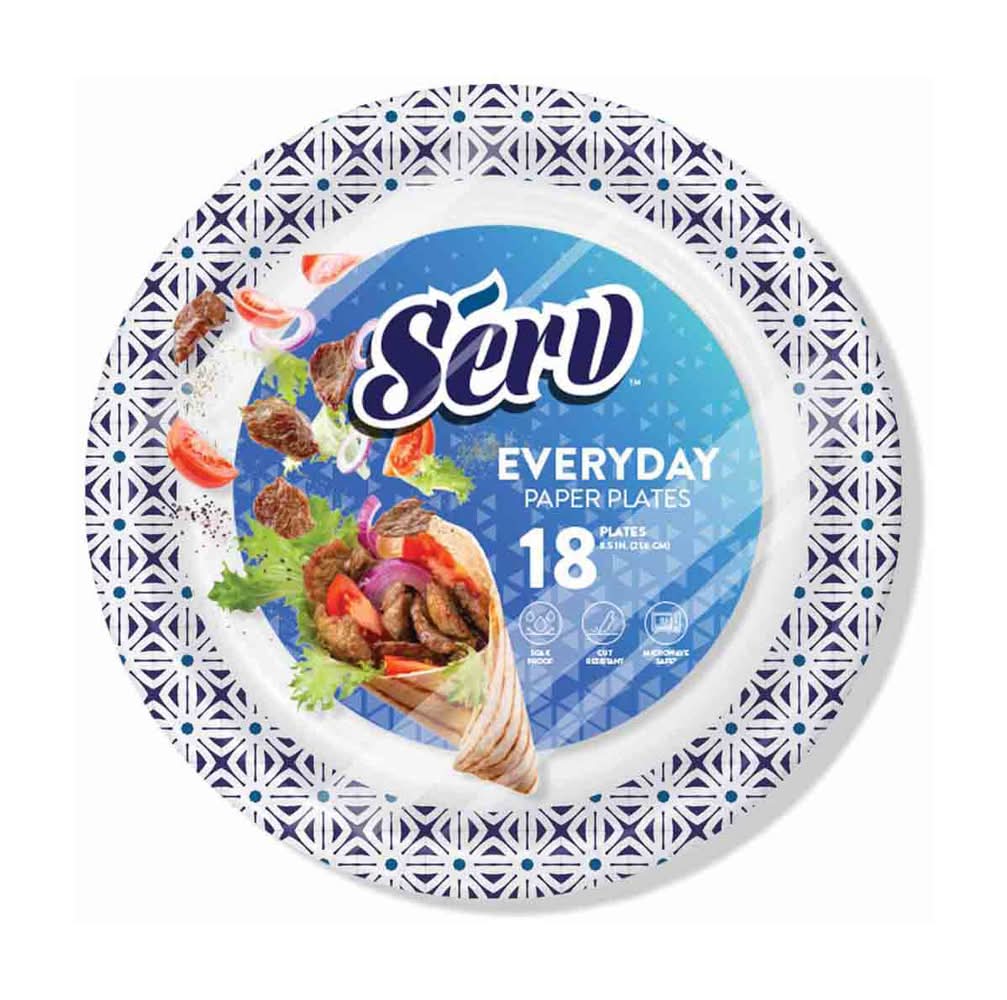 Serv Everyday Paper Plates, 8.5 in (18 ct)