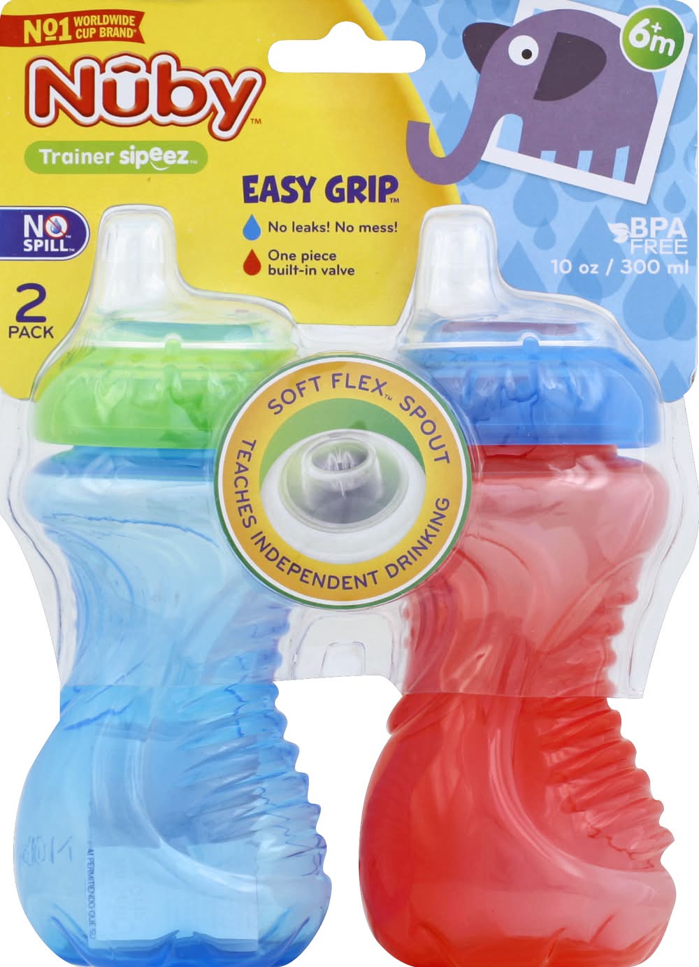 Nûby No Spill Easy Grip Trainer Sipeez Cup 10 oz, 6+ Months (2 ct)
