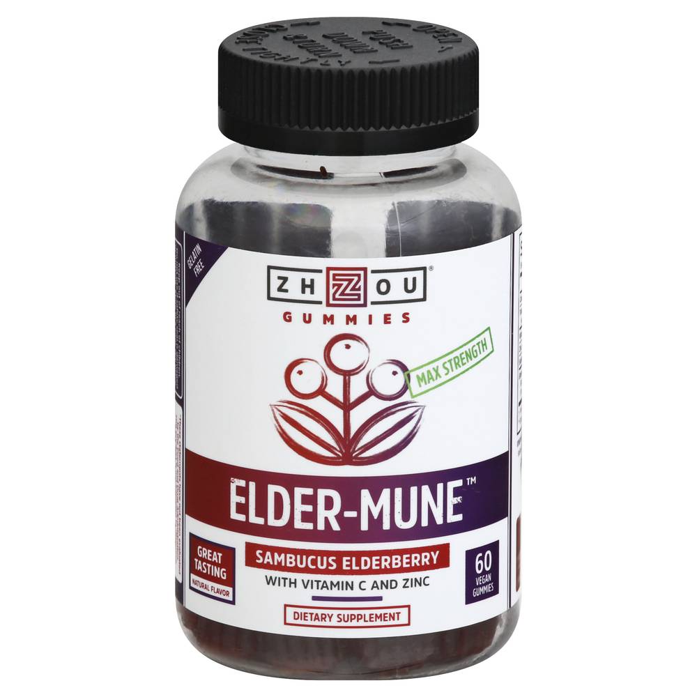 Zhou Nutrition Elder-Mune Max Strength Sambucus Elderberry Vegan Gummies (6.4 oz)