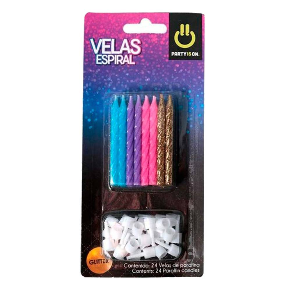 Party Is On · Velas espiral con glitter (24 un)