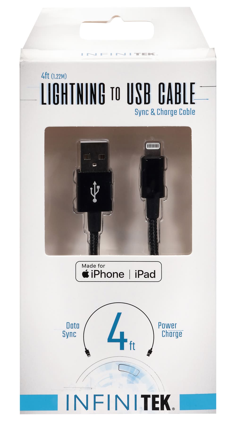 Infinitek Lightning To Usb Cable, 4 ft, Black