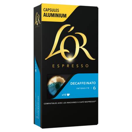 Café capsules Compatibles Nespresso decaffeinato intensité 6 L'OR ESPRESSO - la boite de 10 capsules
