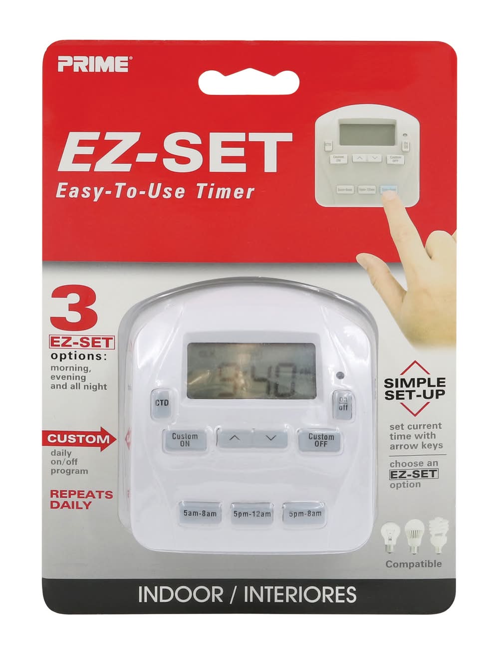 Prime Ez-Set Indoor Digital Timer 125 V White