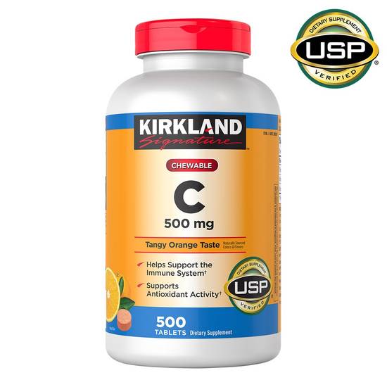 Kirkland Signature Vitamin C 500 mg Tangy Orange Taste Chewable Tablets (500 ct)