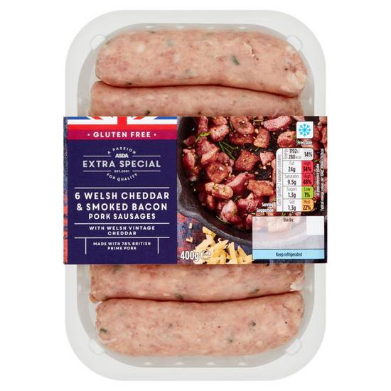 Asda Extra Special 6 Welsh Cheddar & Smoked Bacon Pork Sausages 400g