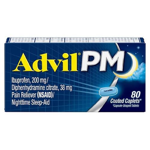 Advil PM Pain Reliever & Nighttime Sleep Aid Coated Caplet, 200 mg Ibuprofen - 80.0 Ea