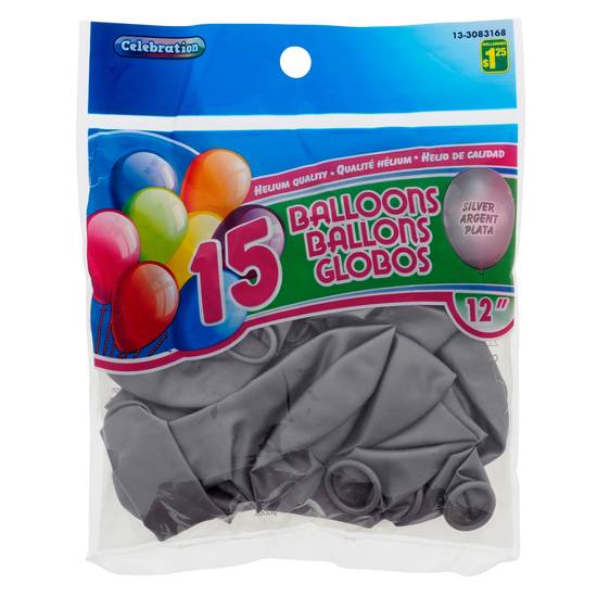 Celebration 12" Metallic Balloons - Silver, 15 Pack (15CT)