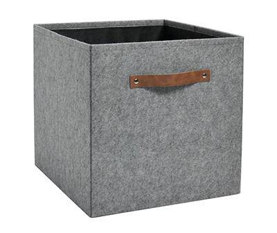13" Gray Felt Bin with Faux Leather Handle