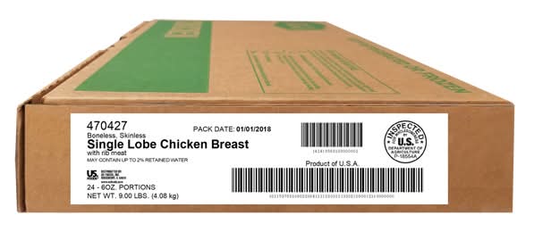 Patuxent Farms Boneless Skinless Lobe Chicken Breast (6 oz, 24 ct)