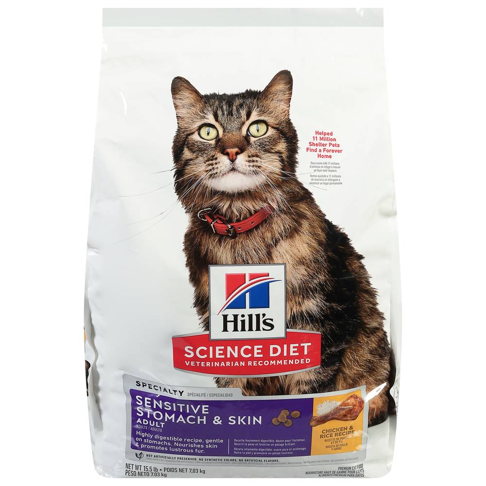 Hill's Science Diet Premium Sensitive Stomach & Skin Chicken & Rice Recipe Adult Cat Food (15.5 lbs)