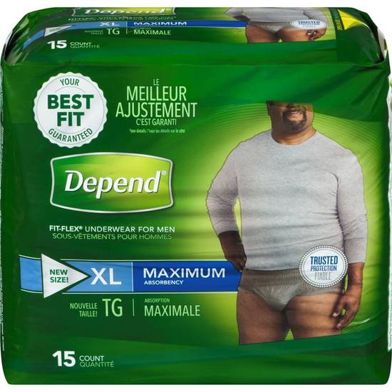 Depends Underwear For Men, Max Absorption Extra Large (15 ea)