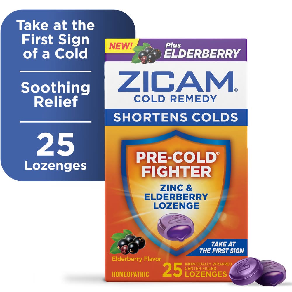Zicam Homeopathic Cold Remedy Pre-Cold Fighter Center Filled Lozenges, Elderberry (4.8 oz, 25 ct)