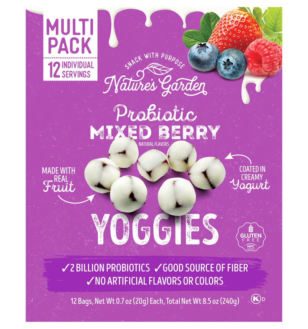 Nature's Garden Probiotic Yoggies Multi Snack pack, Mixed Berry (12 x 0.7 oz)