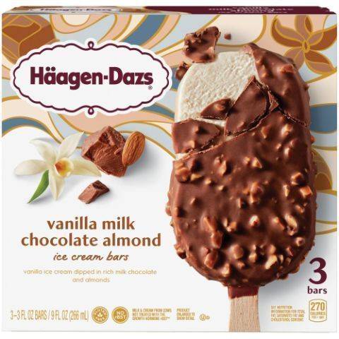 Häagen-Dazs Ice Cream Bars, Vanilla Milk-Chocolate-Almond (3 fl oz, 3 ct)