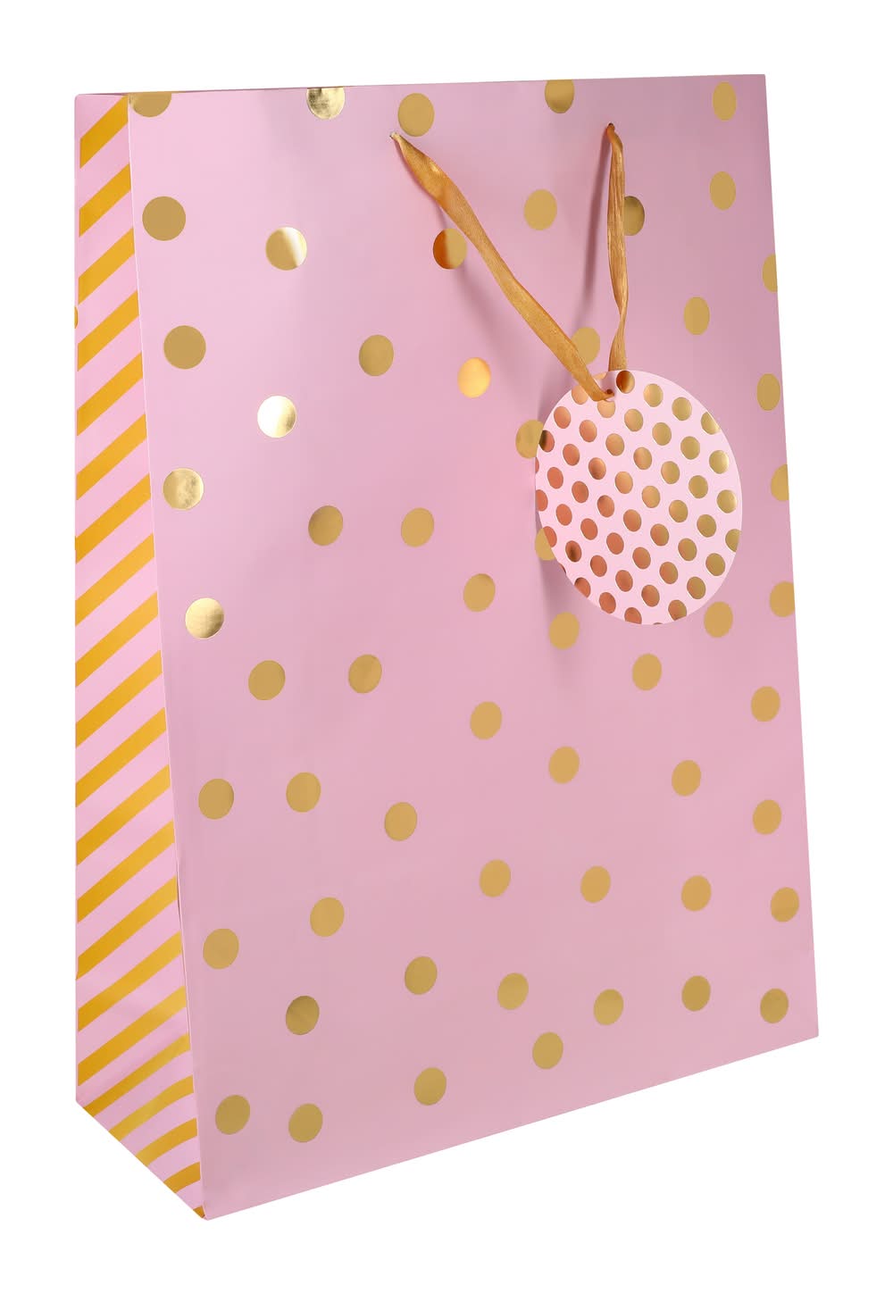 Jumbo Happy Birthday Gift Bag Pink/Gold Dots