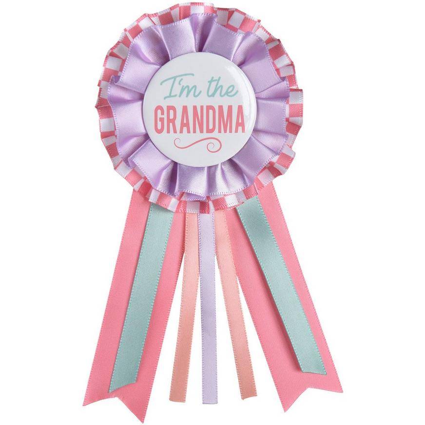 Party City I'm the Grandma Baby Shower Award Ribbon, Pink-Purple-Blue