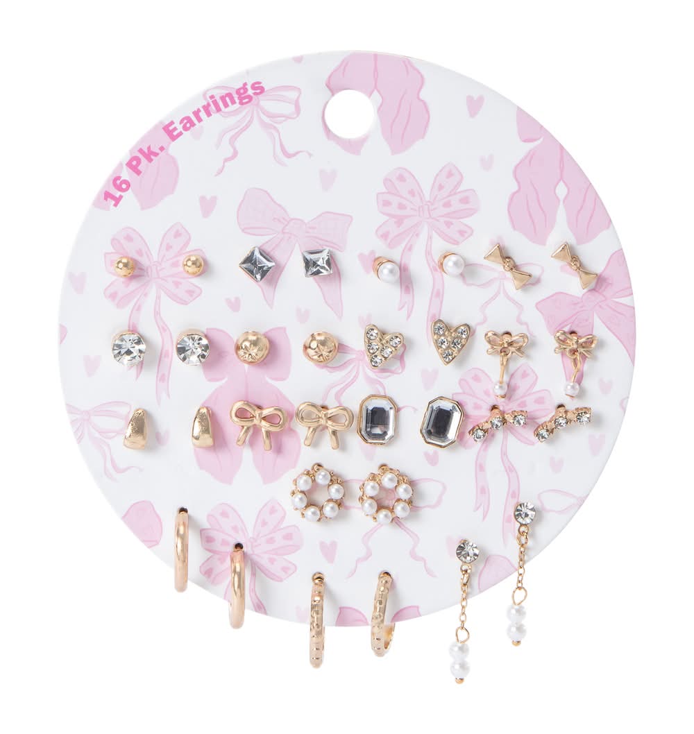 Earrings 16-Pack Pink Bow