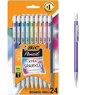 BIC Xtra Sparkle Mechanical Pencil, Medium Point, 0.7mm, 24/Pack (MPLP241-BLK)