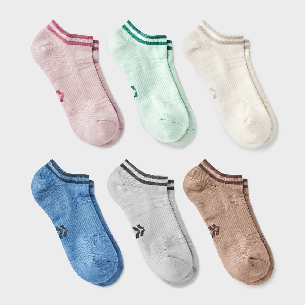 All In Motion Striped Cushioned No Show Socks, Women, 4-10, Assorted (6 ct)