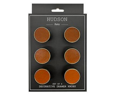 Hudson Home Brown Faux Leather Flat Drawer Knobs, 6-Pack