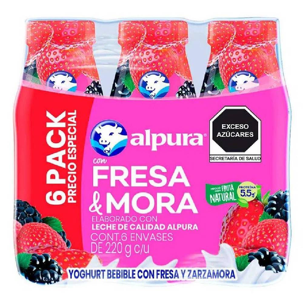 Alpura · Yoghurt bebible, fresa - mora (6 x 220 g)