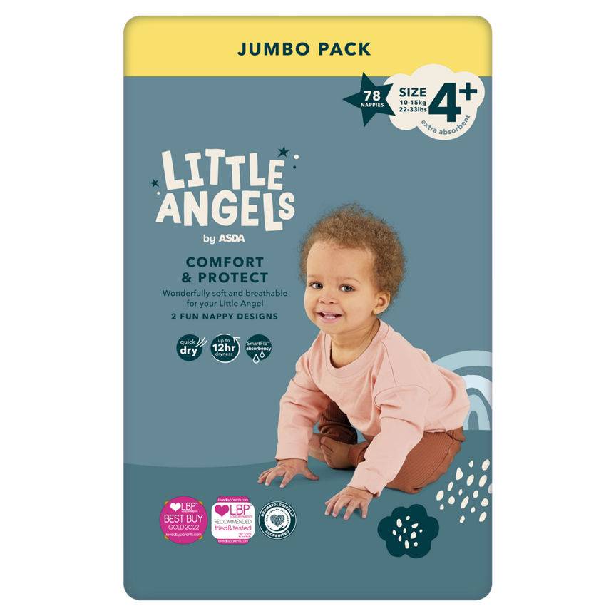 ASDA 4, Little Angels Comfort & Protect Nappies (78 pack)