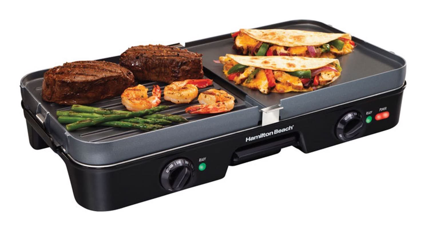 Hamilton Beach Black Plastic Nonstick Surface Electric Griddle/Grill 180 Sq In