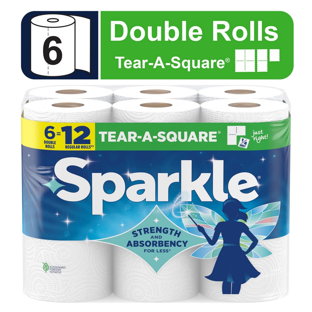 Sparkle Tear-A-Square Paper Towels 6 Double Rolls