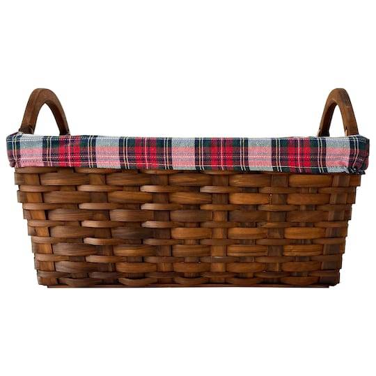 Large Wood Basket With Plaid Liner By Ashland