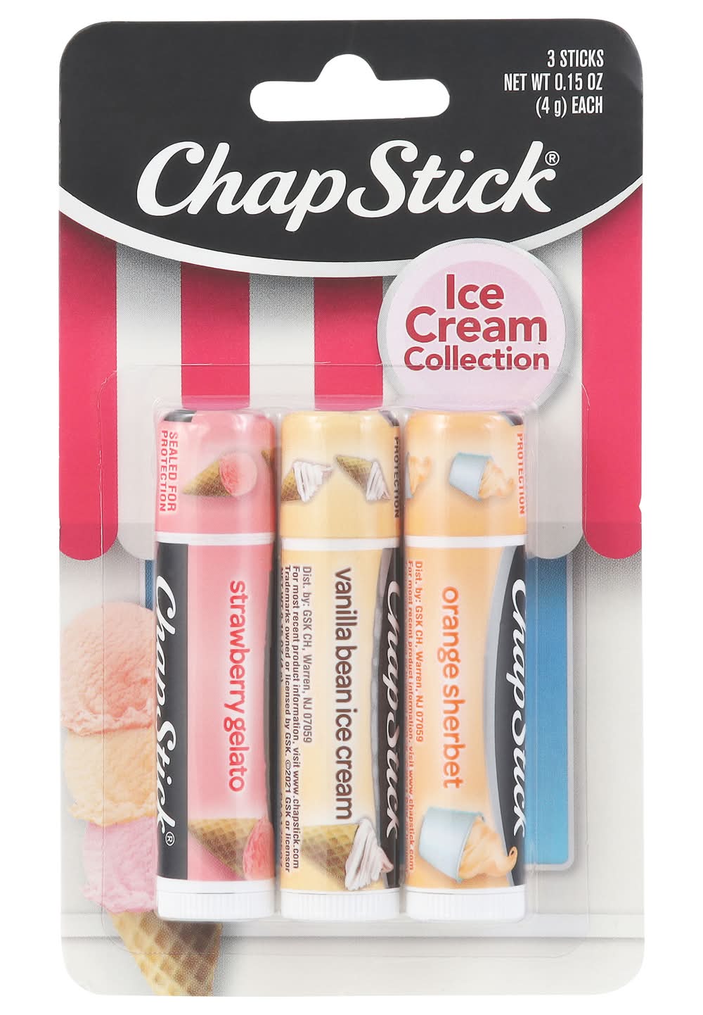ChapStick Ice Cream Collection Lip Balm, Assorted (3 x 0.15 oz)