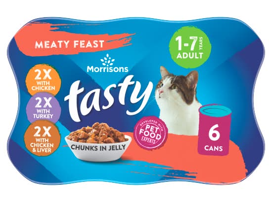 Morrisons Assorted, Tasty Chunks in Jelly Meaty Feast Adult Cat Food 1-7 Y (6 pack)