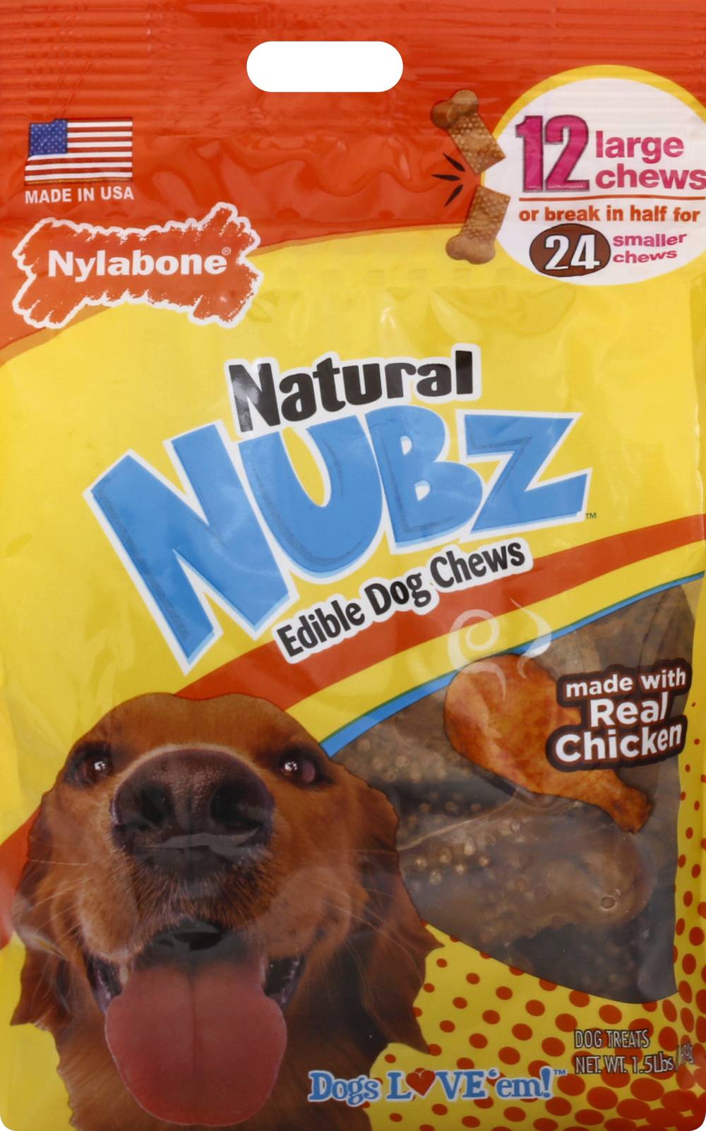 Nylabone Natural Nubz Medium Dog Chews Chicken (1.5 lbs, 12 ct)