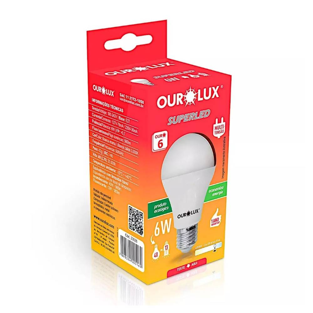 Ourolux lâmpada de superled branca bivolt (6w)