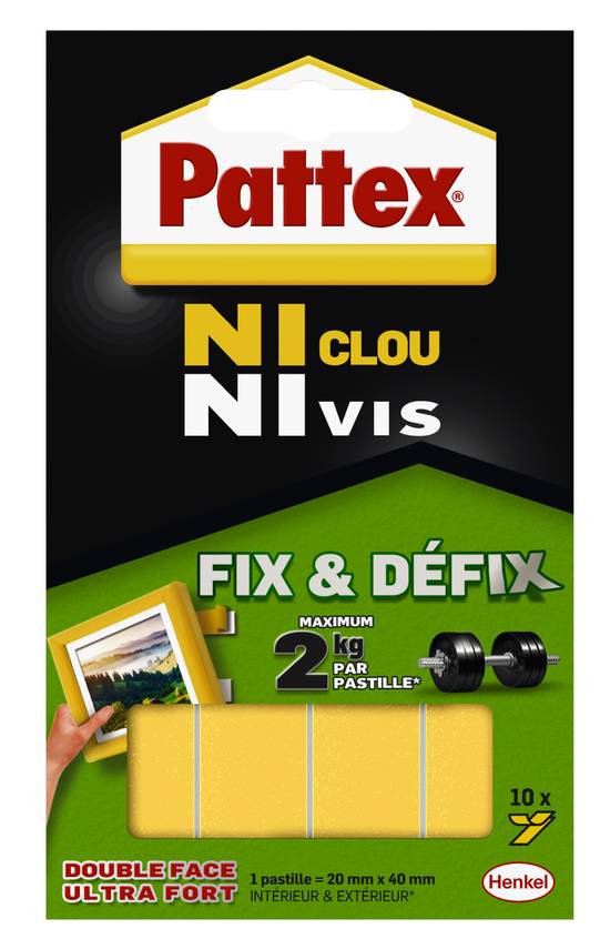 Pattex - Adhésif fixation ni clou ni vis fix et defix 20mm et 40mm (10 pièces)