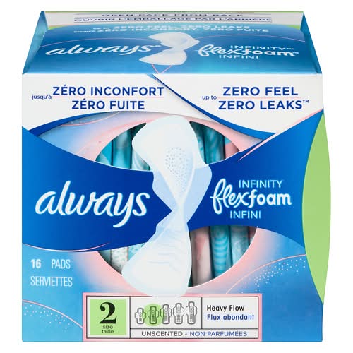 Always Infinity Flexfoam Pads With Wings, Women, Size 2 (16 ct)