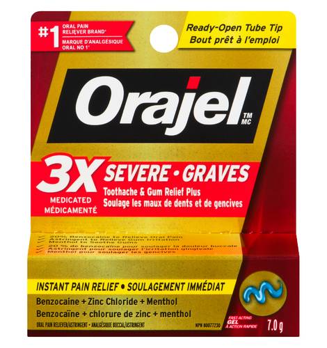 Orajel Severe Toothache & Gum Relief Plus Triple Medicated Gel (7 g)