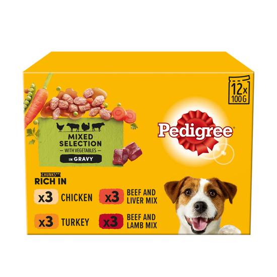 Pedigree Adult Wet Dog Food Pouches in Gravy 12 pack