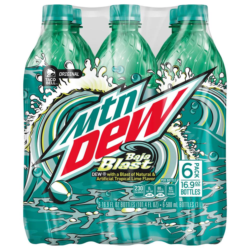 Mtn Dew Baja Blast Soda, Tropical Lime (6 x 16.9 fl oz)