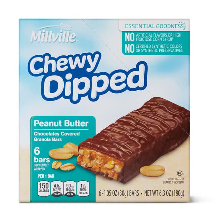 Millville Chewy Dipped Chocolatey Granola Bars, Peanut Butter (6 x 1.05 oz)