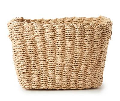 Large Natural Woven Paper Bin with Faux Leather Handles