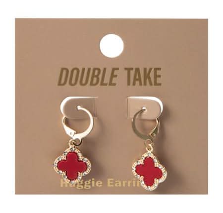 Double Take Clover Earrings Dark Red