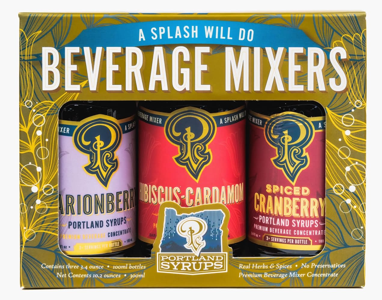 Portland Syrups A Splash Will Do Gold Syrup Set, Spicy Ginger-Mango Habanero-Rose Cordial (100 ml, 3 ct)