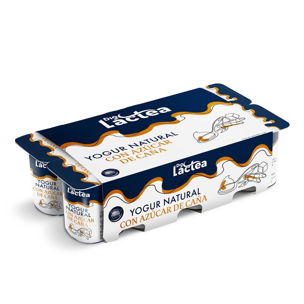 Yogur Natural Con Azúcar De Caña Dia Láctea Pack 8 X 125 G