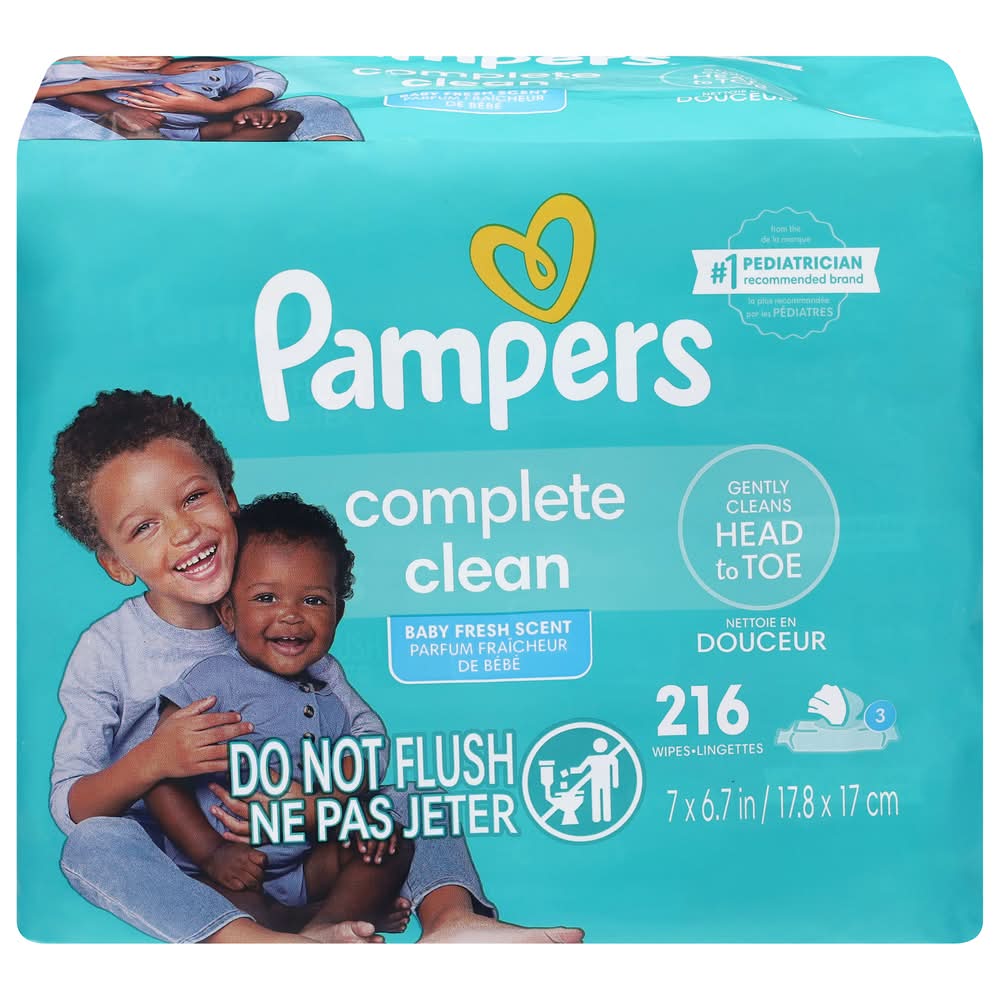 Pampers Complete Clean Baby Wipes, Fresh, 7.0x6.7 in (216 ct)