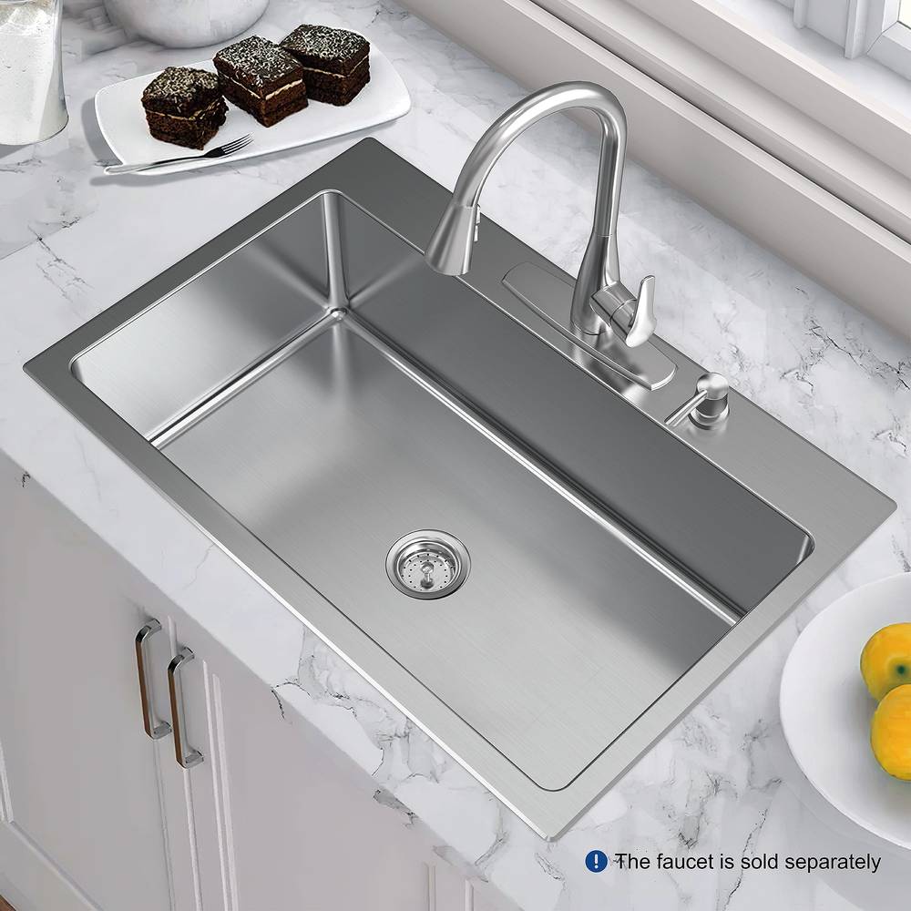 allen + roth Theo Dual-mount 33-in x 22-in Stainless Steel Single Bowl 4-Hole Kitchen Sink | VDR3322LA1-S