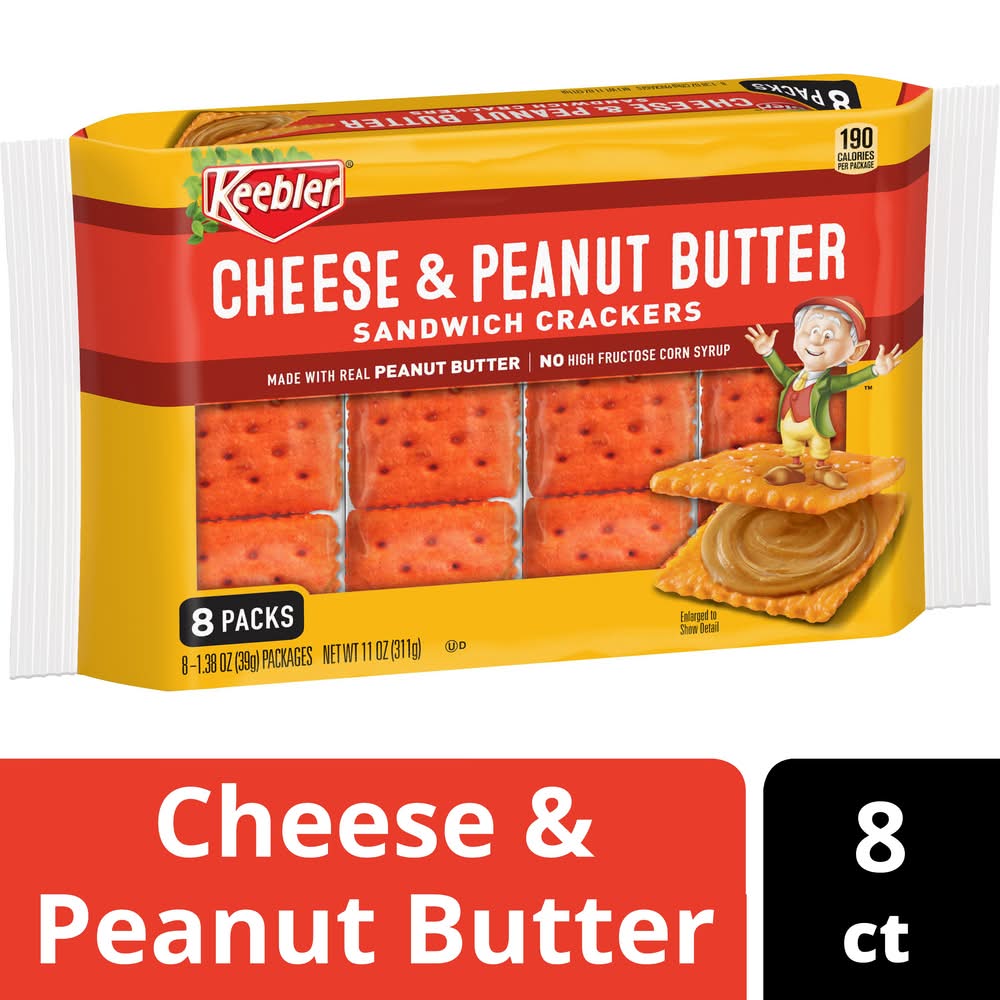Keebler Sandwich Crackers, Cheese & Peanut Butter (8 x 1.38 oz)