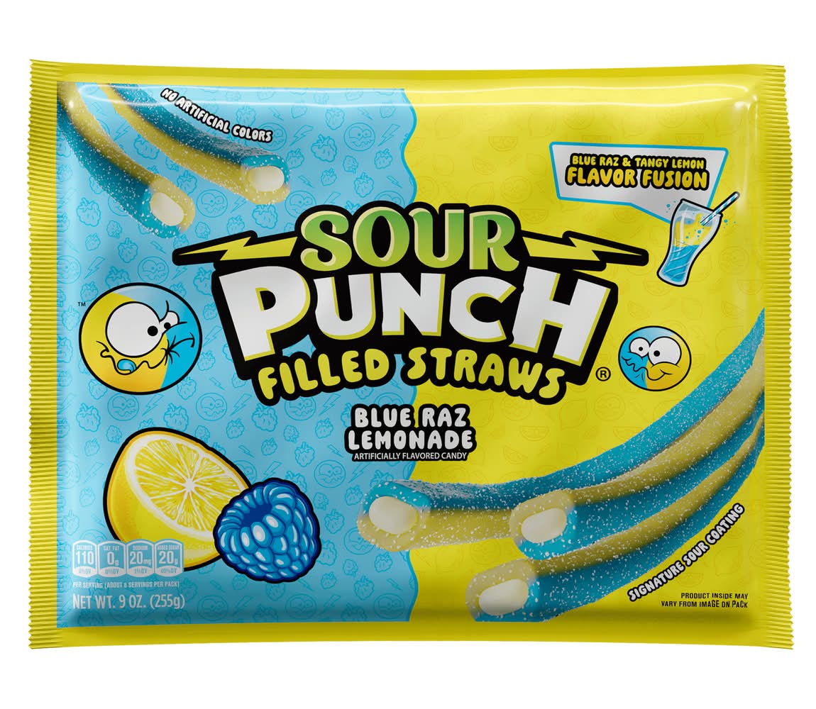 Sour Punch Filled Straws Sour Coating Candy, Blue Raspberry-Lemonade (9 oz)