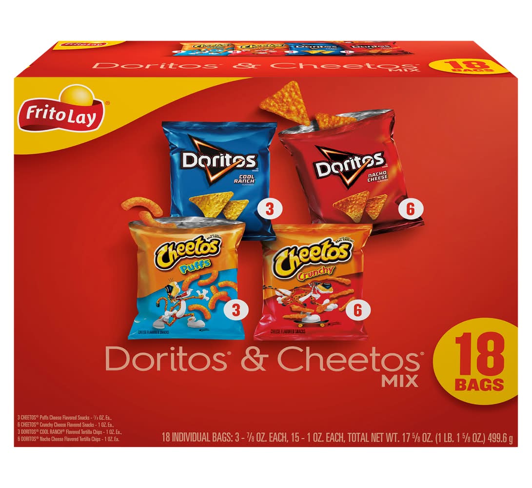 Frito-Lay Doritos & Cheetos Mix Variety pack, Cool Ranch-Nacho Cheese-Puffs Cheese-Crunchy Cheese (17.62 oz, 18 ct)