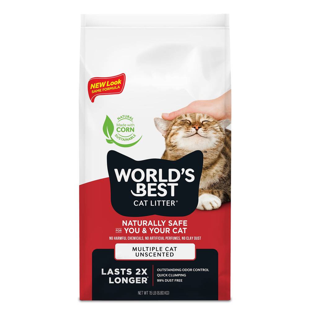 World's Best Cat Litter Multiple Cat Clumping Litter - Flushable, 99% Dust Free, Clumping, 15 LB (Size: 15 Lb)