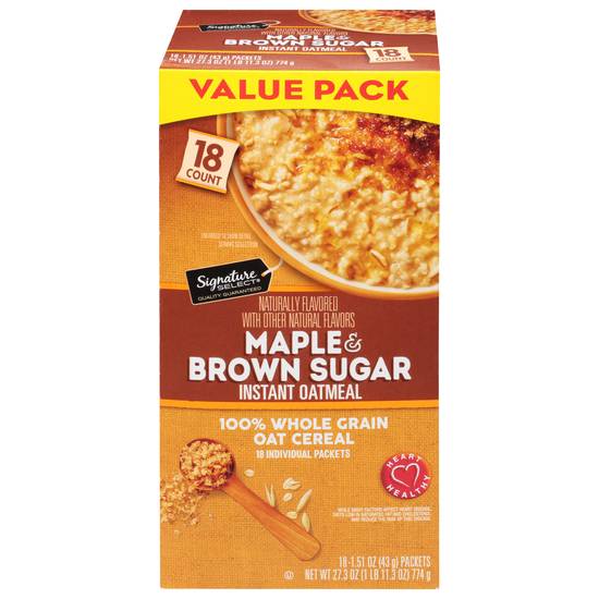 Signature Select Maple & Brown Sugar Instant Oatmeal (18 ct )